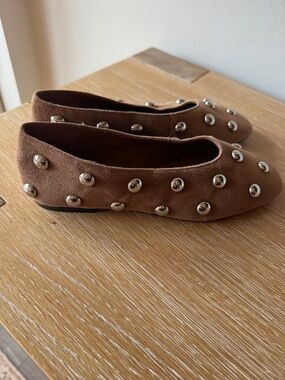 NEW! MADEWELL The Mylie Ballet Flat Dried Acorn Suede Silver Studs Size 7 NX046